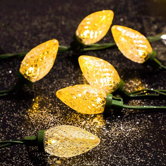 Dazzle Bright C9 Christmas Lights Outdoor, 50 LED 33ft Waterproof Green Wire String Lights, Indoor Outdoor Fairy Lights for Christmas Tree Xmas Yard Party Wedding House Decorations (Warm White)