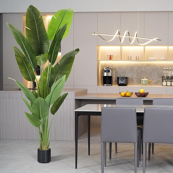 Large Artificial Plants Indoor 7.2Ft Silk Bird of Paradise Big Tall Fake Tree Faux Green Silk Floor Potted Plants for Home Living Room Bedroom Office Decor (2 Pack)…