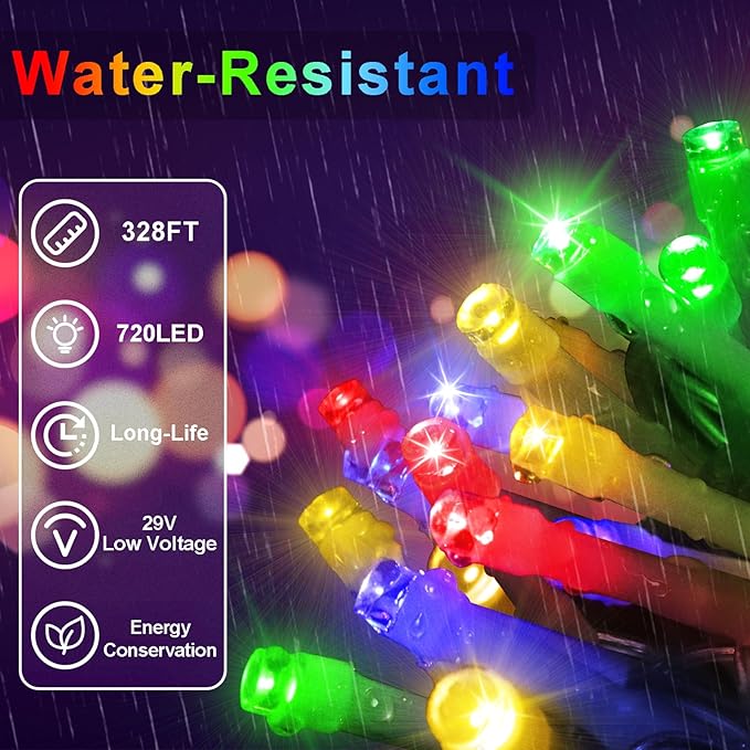 328 FT 720 LED Christmas Lights Outdoor Fairy Lights Plug In Color Changing String Lights Waterproof 11 Modes Timer for Outside House Tree Garden Wedding Party Decorations-Warm White to Multicolored