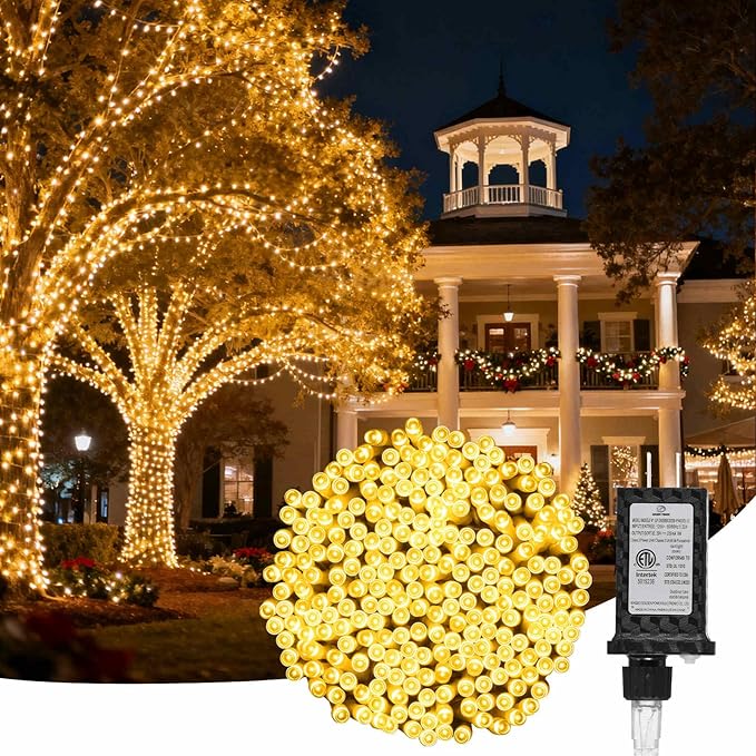 100 LED Christmas Lights 33 ft Christmas Tree Lights 8 Modes Plug-in with Memory Function White String Light for Bedroom Xmas Tree Wreath Patio Party Spring Outdoor Decorations