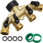 4 Way Brass Hose Splitter, 3/4" Brass Hose Faucet Manifold, Garden Hose Adapter Connector