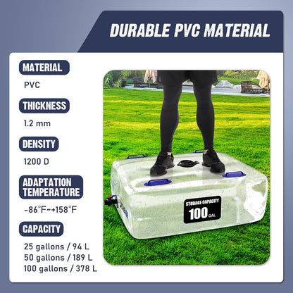 Water Storage Bladder, 100 Gallon Portable Water Tank, Transparent and Foldable with 4 Types of Interface Accessories, Suitable for Gardens, Emergency Situations, Camping, Etc.