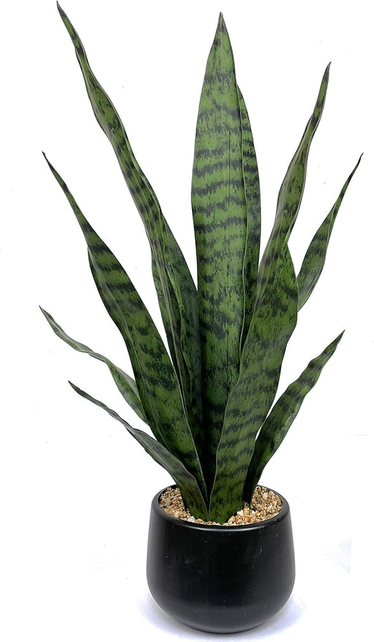 Bird Fiy Artificial Snake Plant 22.5" Faux Agave Fake Sansevieria Artificial Potted Plants for Indoor and Outdoor Home Office Décor