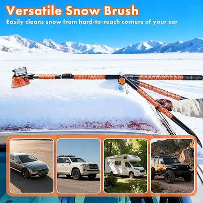Eazy2hD 3 in 1 Bendable Snow Brush with Ice Scrapers, 64.17" Extendable Window Ice Removal with Squeegee for Windshield, 180° Pivoting Brush Head Cleaner Tool for Car, Truck, SUV