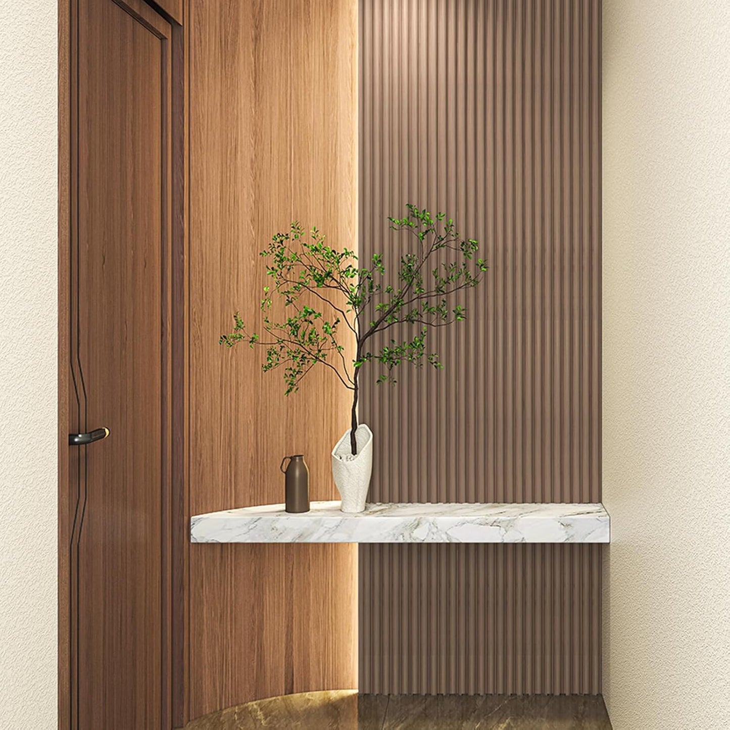 Art3d Fluted Wood Panel for Wall and Ceiling, Beaded Accent molding for Home Decoration, Pack of 4pcs + 1pc End-Trim, Size 108 x 5.7in.- Beaded Ashtree