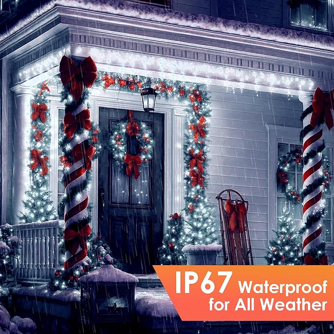 Christmas Lights 600 LED 196FT, IP67 Waterproof Christmas Tree Lights with 8 Modes, Outdoor String Lights with Timers & Memory Function, Xmas Light for Holiday Decor (Cool White)