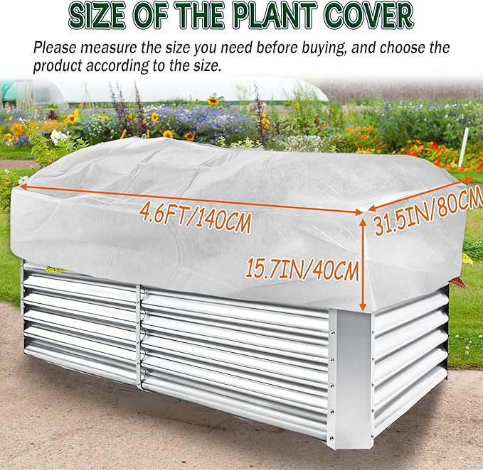 Rectangular Plant Cover Frost Big Size for 4×3×1FT Non Woven Fabric Garden Bed Cover with Zip Drawstring for Winter Cover Protection，Raised Beds Protect Plant Vegetable from Winter Frost