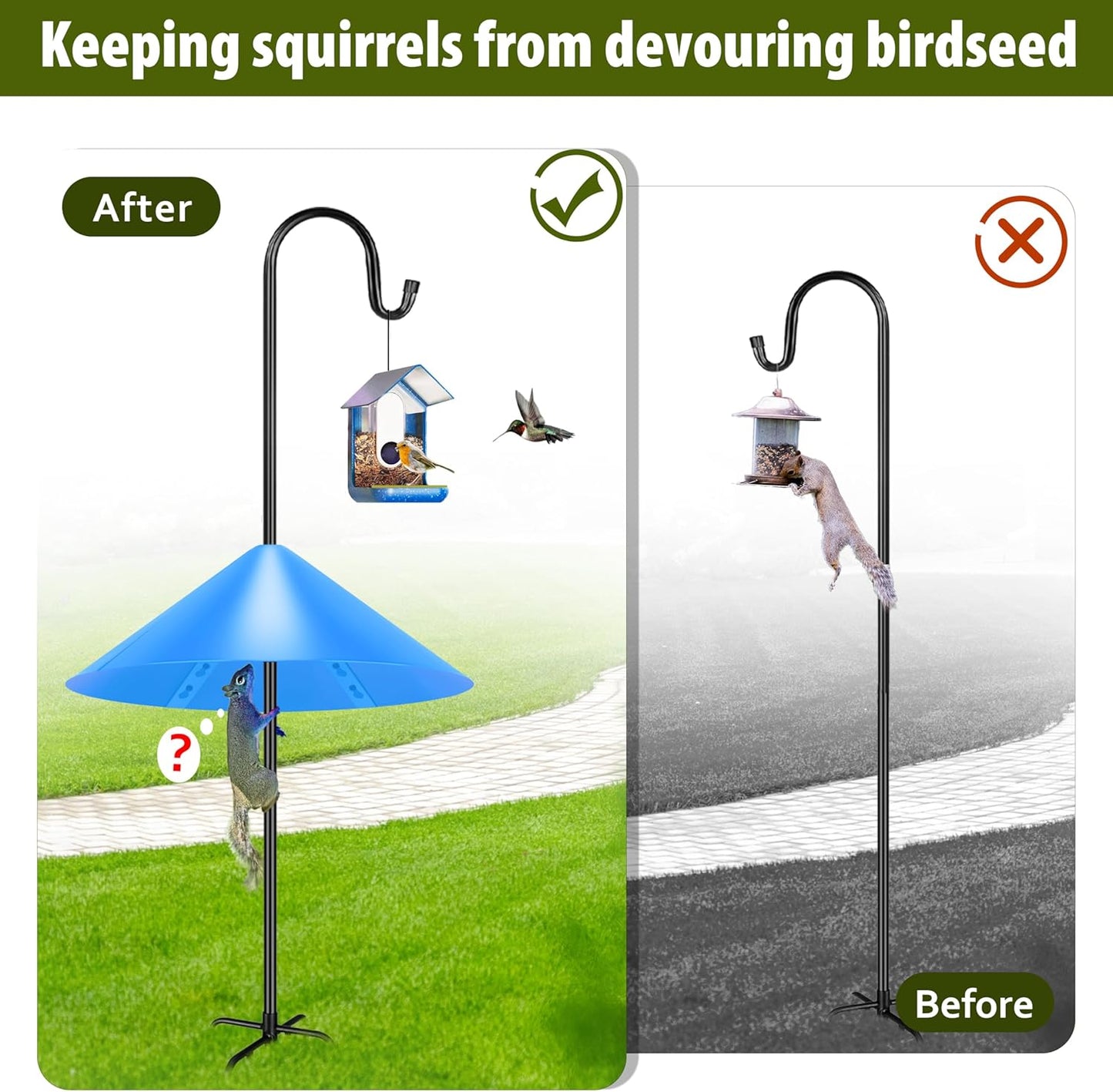 Squirrel Baffle for Bird Feeder Pole, 19 Inch Baffles Guard for Outdoor, Squirrel Proof Bird Feeders Baffle, Shepherd's Hook for Outside (Blue)