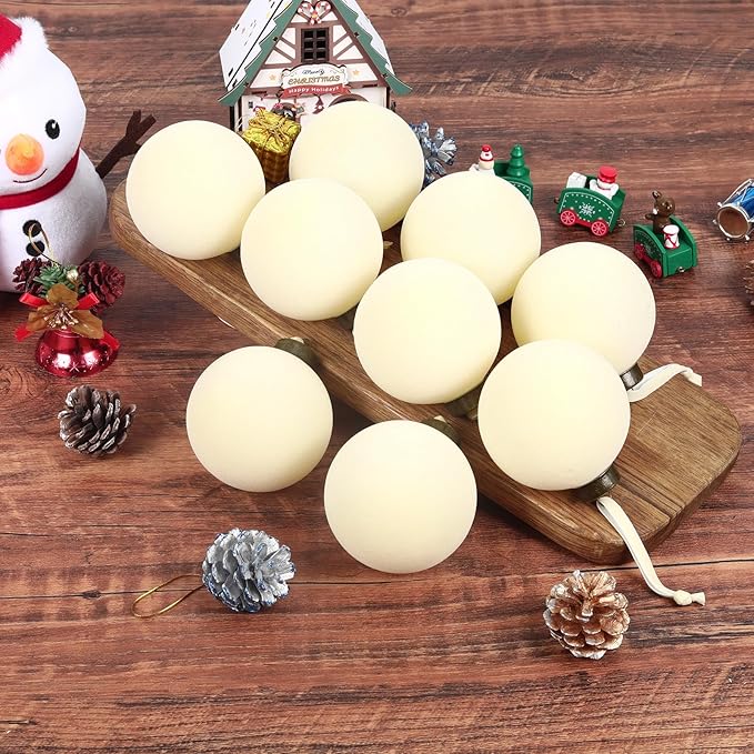 12 Pcs Velvet Christmas Balls Bulk Shatterproof Plastic Christmas Tree Decorations for Decorative Hanging Baubles (12, Beige, 3.15Inch)
