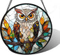 Stained Glass Window Hanging, Owl Colorful Leaves Birds Sun Catchers Diamond Glass Panel Hangings Suncatcher Decor for Birthday for Women, Men, Wife, Aunt, and Mom 6.3 in