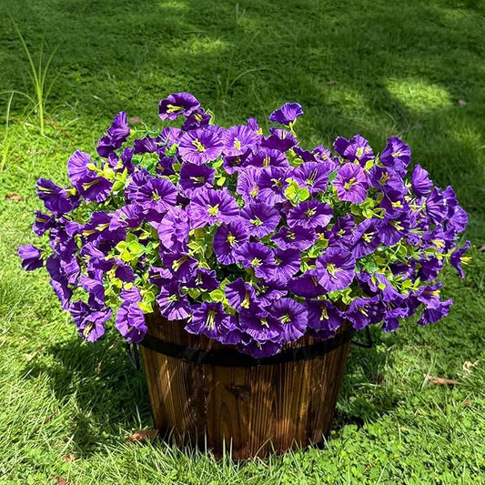 10 Bundles Artificial Flowers for Outdoor,UV Resistant Fake Petunia Flowers,Faux Plants for Outside Hanging Planters,Artificial Plants for Indoor Porch Garden Home Wedding Decor(Purple)