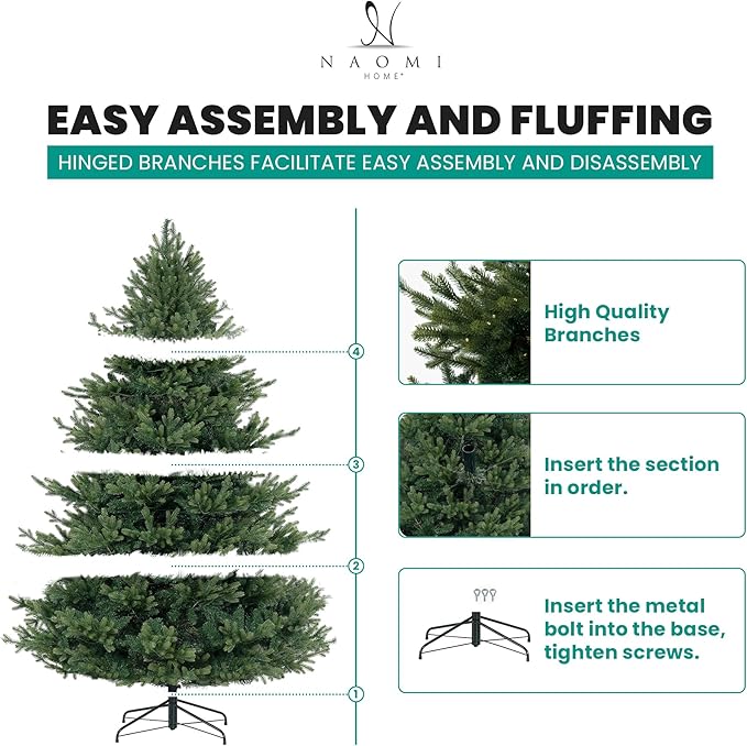 Kinsley 7.5ft Prelit Aritificial Christmas Tree with 4130 Branch Tips, 600 Warm Lights and Metal Stand, 59" Wide Realistic Traditional Christmas Tree with Lights by Naomi Home