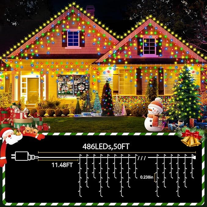 62FT Christmas Lights Outdoor, 486 LED Outdoor String Lights Waterproof Plug in with 8 Modes & Timer, Christmas String Lights for Tree Party, Garden, Holiday Decorations（Multicolor）