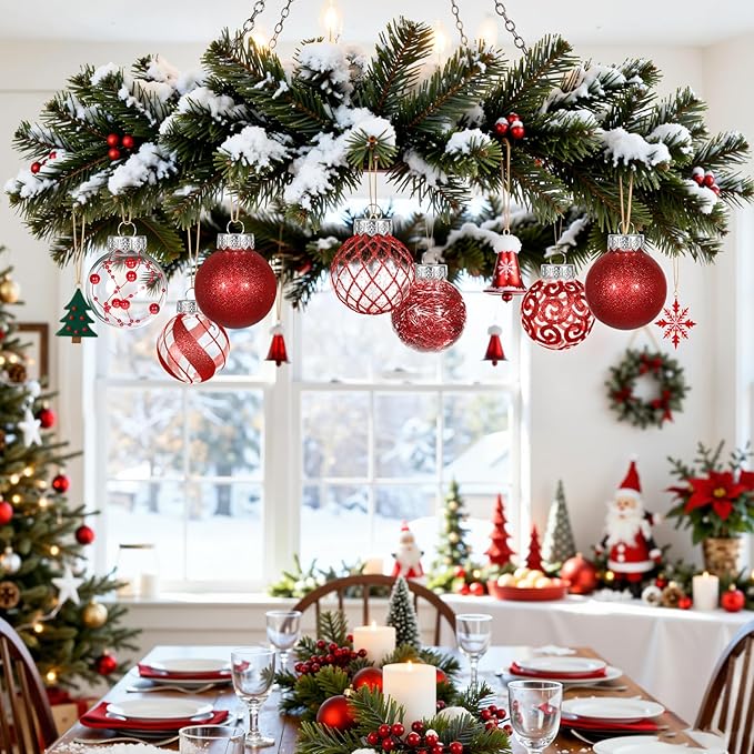 Ouddy Decor 36 Pcs Clear Christmas Ball Ornaments, 2.36" Shatterproof Red Plastic Christmas Ornaments Set Decorative Hanging Transparent Baubles for Xmas Tree Holiday Party Decor, Red