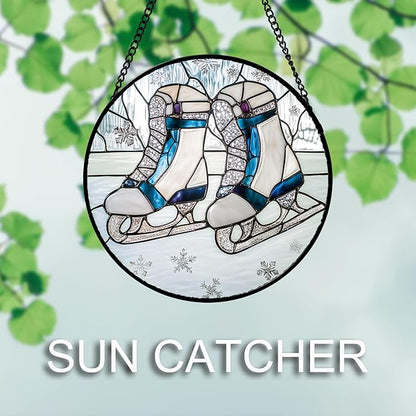 Stained Glass Window Hanging 4 Pcs Set White Winter Christmas Snow Scene 6.3" - Suncatcher Door Garden Sun Catcher Decor Birthday for Mom Woman Nana Men Friend Wife