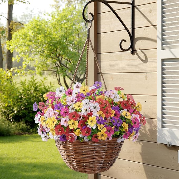 Lifewit Artificial Flowers for Outdoor Indoor, 12 Bundles Plastic Fake Flowers Daisy with Eucalyptus Leaves for Home Garden Decor, Porch, Window Box(Mix for Fuchsia Purple White Pink Yellow Red)