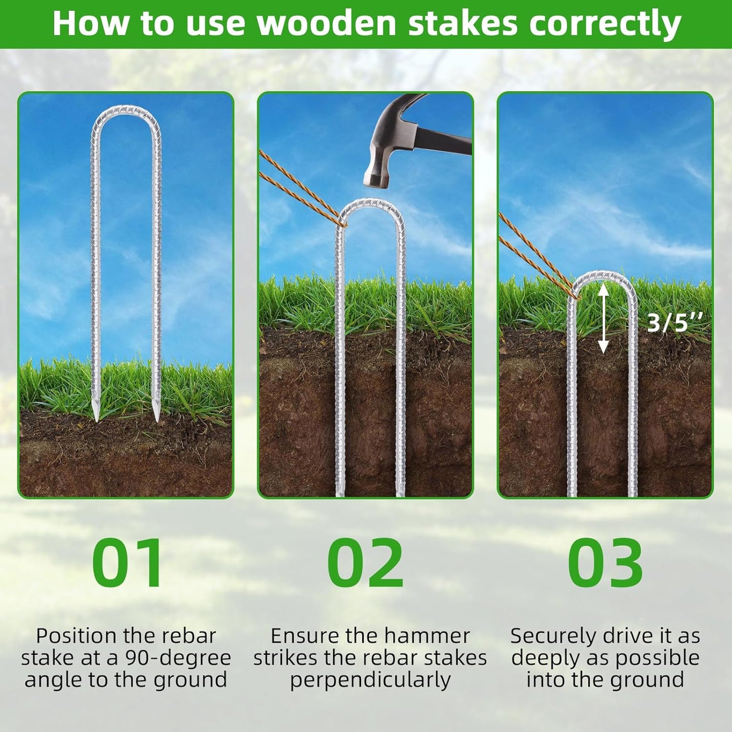 Trampoline Stakes Anchors High Wind 12inx6mm Galvanized U Hook 10pcs Rebar Stakes – Heavy Duty Ground Anchors for Trampoline,Yard & Inflatable,Landscape Metal Stakes for Outdoor Decorations