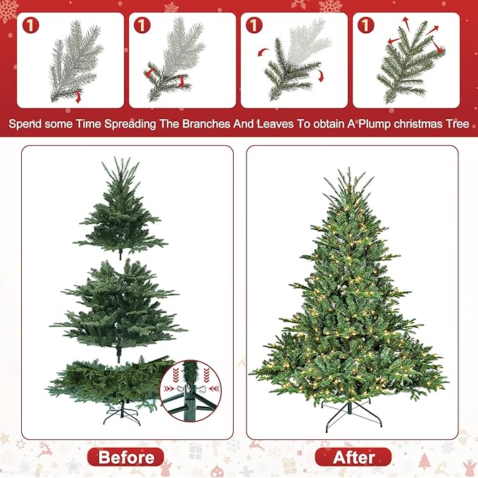 Pre-Lit Artificial Full Christmas Tree, Leheyhey 5 ft Christmas Tree with Lights - Halloween Tree, Artificial Hinged Xmas Tree for Holiday Party Office Home, 1122 PE&PVC Mixed Branch Tips, 350 Lights