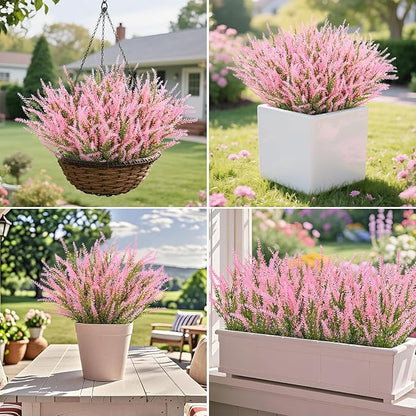 Ouddy Decor 12 Bundles Artificial Lavender Fake Flowers Faux Plastic Plants for Home Wedding Kitchen Garden Patio Window Box Office Table Centerpieces Indoor Outdoor Decor, Pink