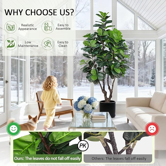 7FT Artificial Fiddle Leaf Fig Tree for Home Decor, Realistic Faux Plants Indoor Ficus Lyrata Trees in Pot, Fake Floor Plant for Living Room Office Christmas Housewarming Gift