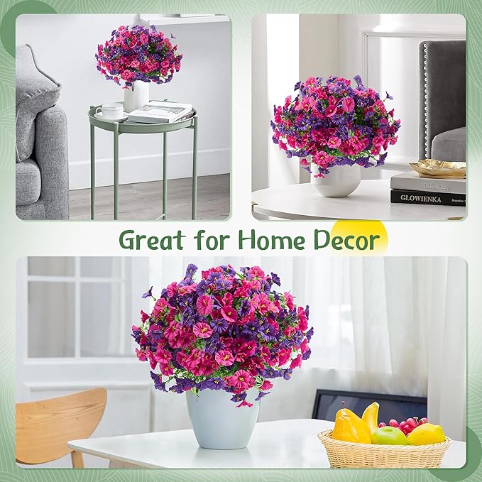 Artificial Flowers for Outdoors Decoration,20 Bundles Fake Morning Glory Petunias for Outside Artificial Faux Plants for Home Porch Patio Balcony Planter Yard Garden Dark Purple Light Purple
