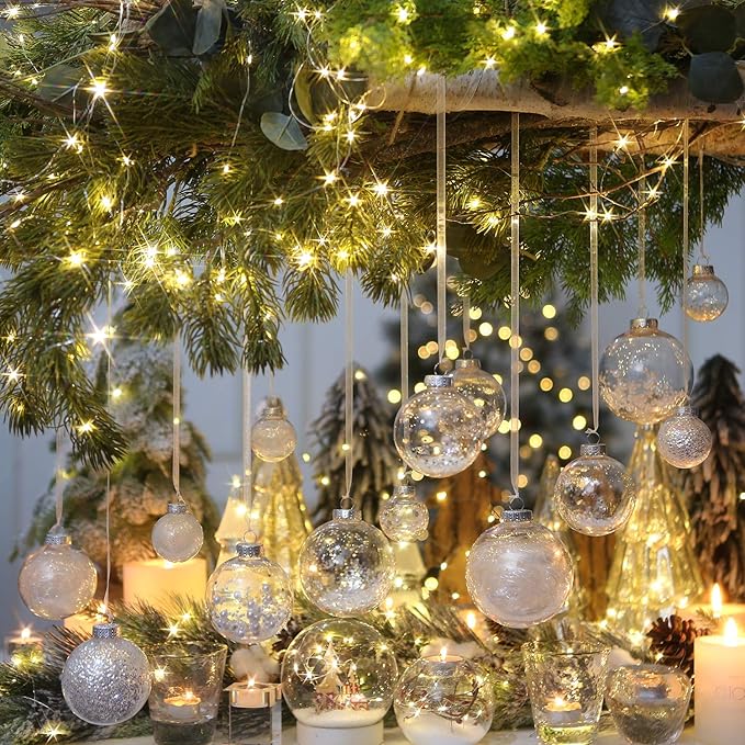 Sea Team Shatterproof Clear Plastic Christmas Ball Ornaments Decorative Xmas Balls Baubles Set with Stuffed Delicate Decorations (50 mm/1.97"/30-Pack, White)