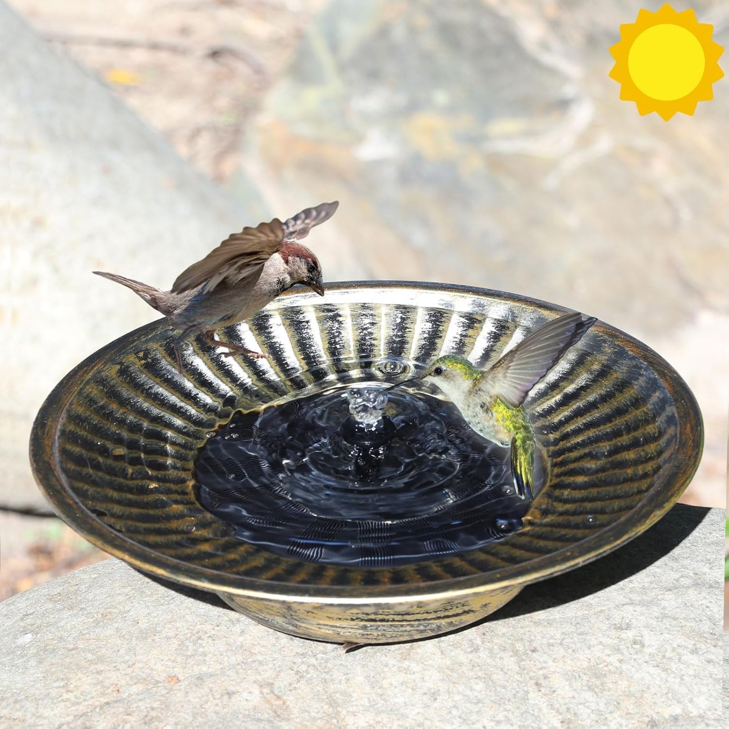 12.3" Solar Fountain Bird Bath for Outside, Metal Solar Bird Bath Fountains, Bird Bath Bubbler for Garden Patio Decor (Gold)