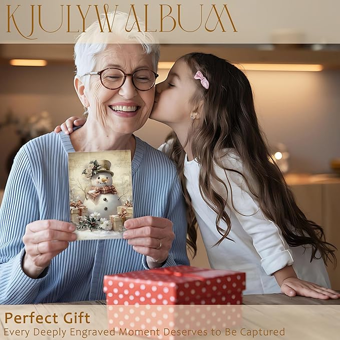 Christmas Photo Albums 4x6 Pictures, Vintage Rustic Christmas Snowman Winter Holiday Small Memory Photo Album Book for Baby Family Graduation Wedding Travel Vacation