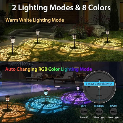 XMCOSY+ Solar Pathway Lights Outdoor Waterproof IP65-2 Lighting Modes Color Changing LED Solar Garden Lights for Yard, Glass Outdoor Lighting for Landscape Walkway Driveway Decor (Warm White & RGB)