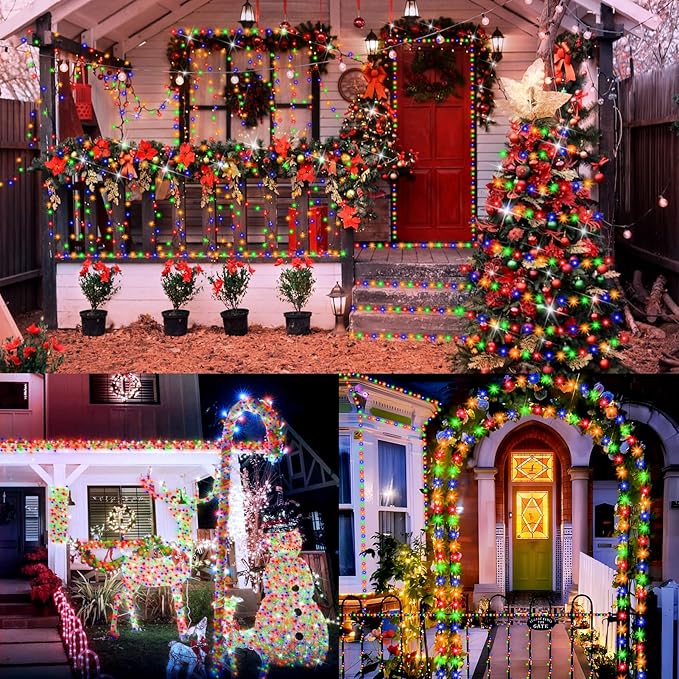 XURISEN 403FT 1000 LED Christmas Lights Outdoor Green Wire String Lights 8 Modes with Timer Memory Waterproof Fairy Light Plug in for Xmas Tree Wedding Yard Party Holiday Decorations(Multicolor)