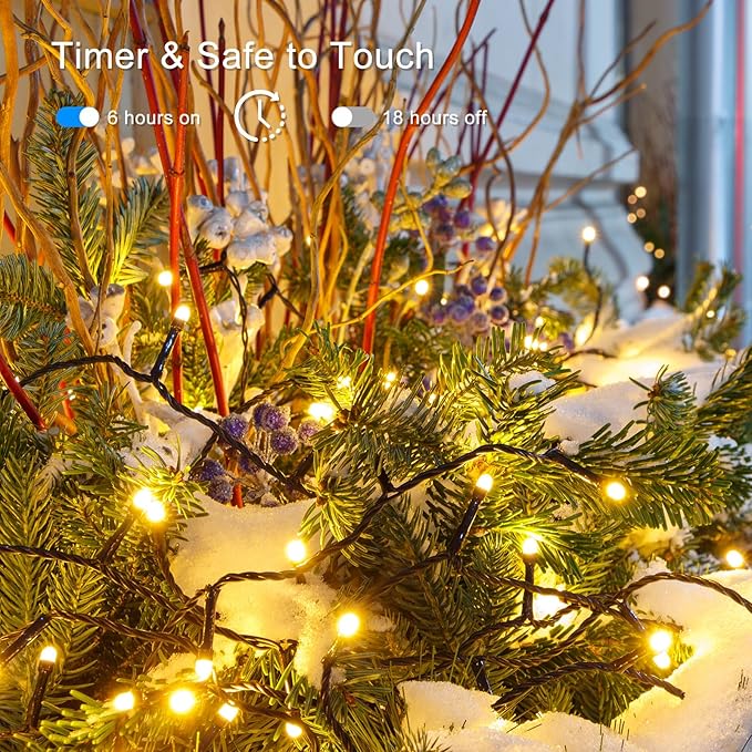 Upgraded 4Pack 160FT 400 LED Battery Operated Christmas String Lights Outdoor/Indoor, Timer & 8 Modes with Green Wire Christmas Tree Lights, Waterproof Fairy Lights for Xmas Tree Garden(Warm White)