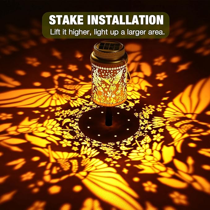 Cooo 4 Pack Solar Lanterns Outdoor Waterproof Hummingbird Red_Sage Solar Pathway Lights Landscape Path Christmas Gifts for Women Mom Grandma for Outdoor Table Lamps Garden Yard Backyard Decor -Gold