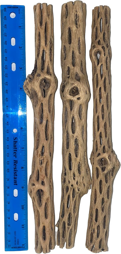 Awesome Aquatic Natural Cholla/Choya Wood 3 Pieces 12” for Shrimp Habitat and Food Treat Hermit Crabs Plecos Aquarium Decoration Lowers pH Hideouts and Chew Toys Reptiles Thorn Free Dried Organic