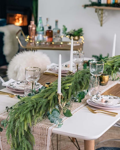 Christmas Norfolk Pine Garland, Realistic Spruce Greenery Garland, Cedar Garland for Holiday Mantel Fireplace Table Christmas Decor (Pine Garland)