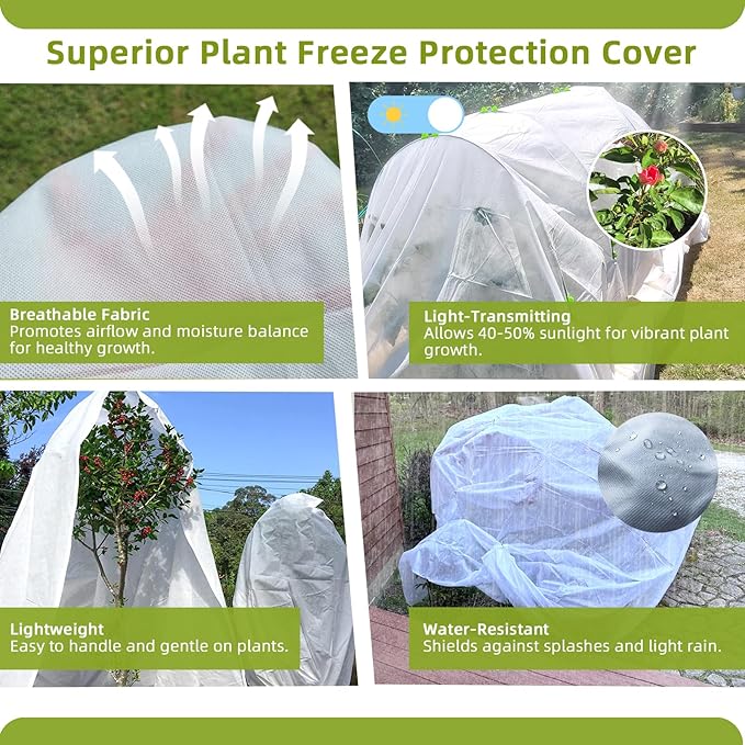 Plant Covers Freeze Protection, 10ft X 50ft Floating Row Cover 1.47 oz/yd² Fabric, Garden Frost Cloth Frost Blanket Plant Frost Covers for Outdoor Winter Frost/Sun Pest Protection - White