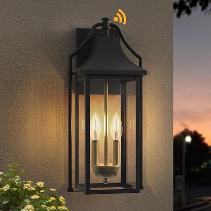 𝟏𝟖𝑰𝑵 Outdoor Wall Sconce Fixture, Dusk to Dawn Patio Lights Waterproof Exterior Lanterns, 2-Light Modern Wall Lights Mounted with Glass, Black Outside Light for House Front Door Decor