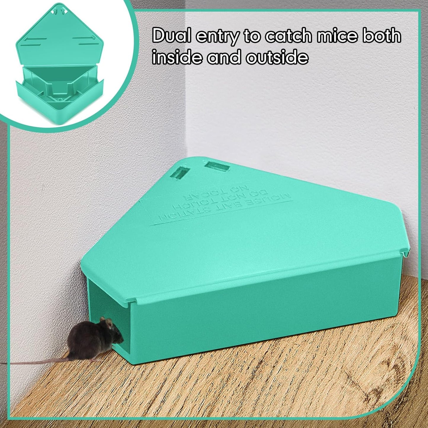 Qualirey 36 Pcs Mice Station with Key Triangle Bait Station Reusable Rodent Trap Bait Box, Keeps Children and Pets Safe Indoor & Outdoor, Bait Not Included, Suitable for Small Mice (Blue)