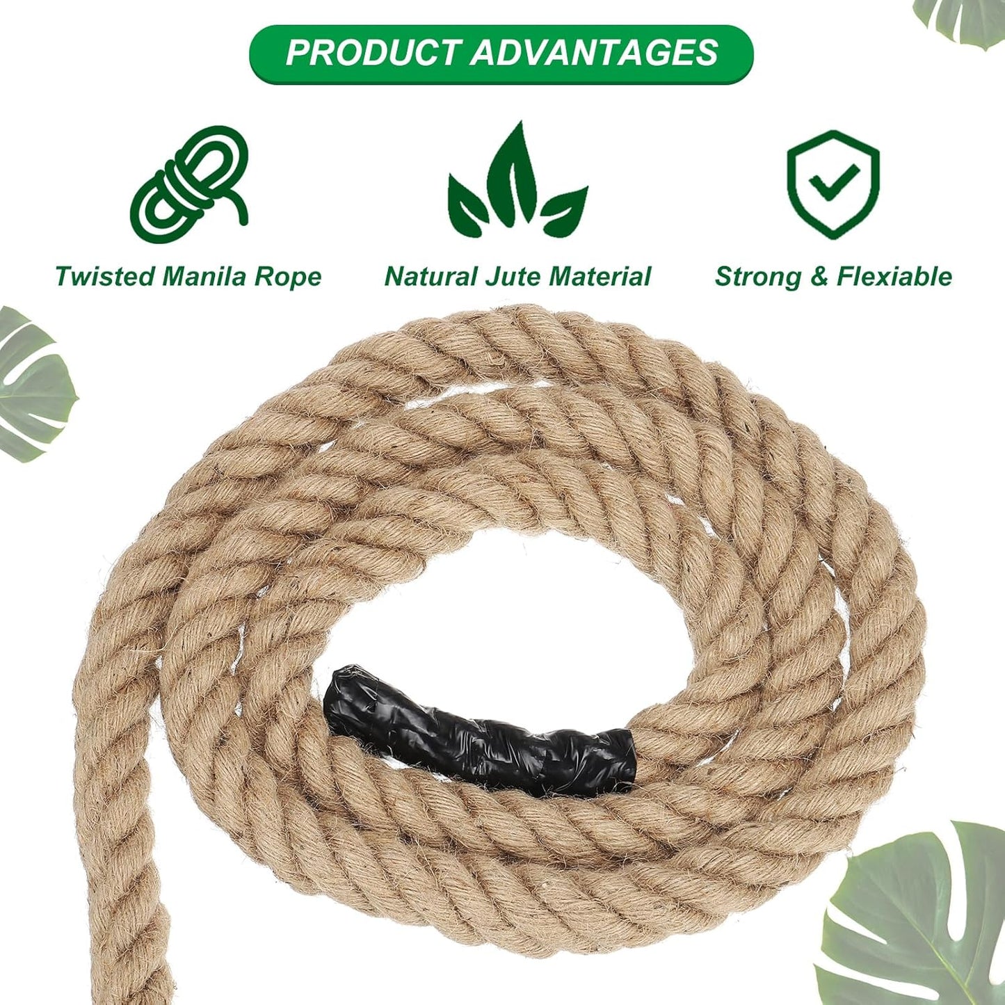 PATIKIL 1-1/4" x 50 Ft Twisted Manila Rope Jute Rope Natural Thick Jute Rope Twine Burlap Rope for Docks Railings Bundling Craft Tug of War Decorating
