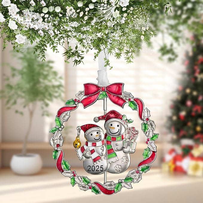 2025 Snowman Christmas Tree Ornament Metal Silver Hanging Rotatable Design Charm Holiday Decorative Pendant Gift Keepsake