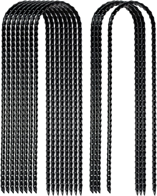 Nigh Coated Rebar Trampoline Wind Stakes Set of 12 Safety Ground Anchors Stakes Extra Heavy Duty Metal Landscape Staples 10 Inches Long (Black)