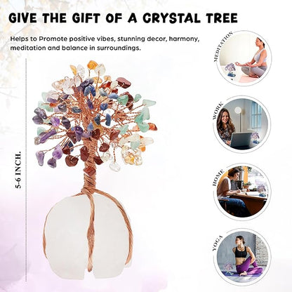 7 Chakra Crystal Tree of Life with Quartz Base – Crystal Room & Home Decor, Cute Home Birthday Gifts for Men & Crystals and Healing Stones for Women Mom Sister Gemstone Tree for Shelf & Bedroom Decor
