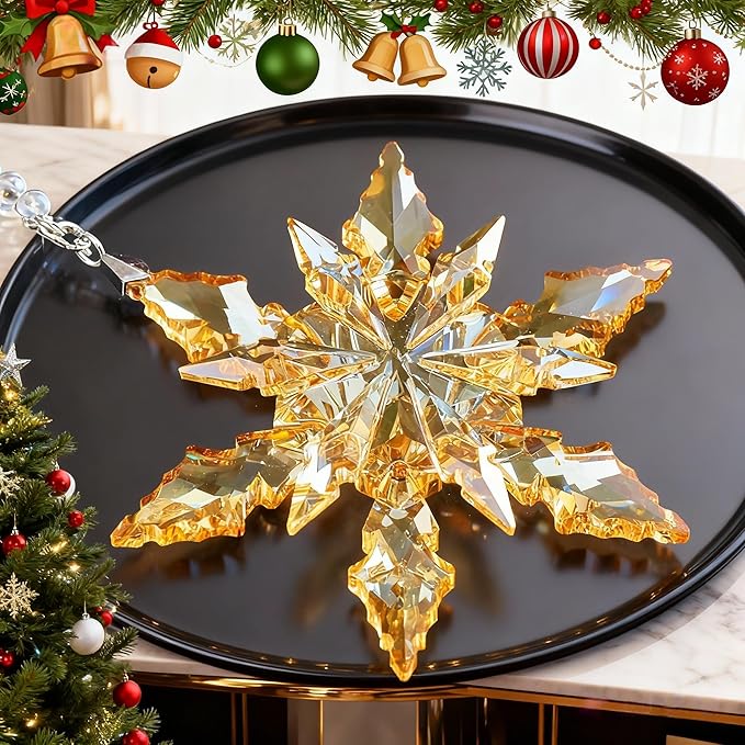 Luxury Gold Crystal Christmas Snowflake Ornaments Christmas Tree Hanging Decorations Gifts for Women Girls Family Friends (Gold)