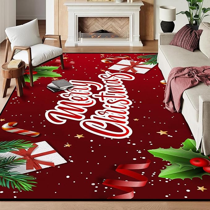 Christmas Decorative Rug 6' x 9' for Bedroom Living Room Christmas Tree Area Rug Indoor Throw Area Rug Washable Non Slip Rug for Dining Room Home Study Holiday Decor
