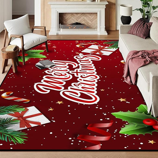 Christmas Decorative Rug 6' x 9' for Bedroom Living Room Christmas Tree Area Rug Indoor Throw Area Rug Washable Non Slip Rug for Dining Room Home Study Holiday Decor