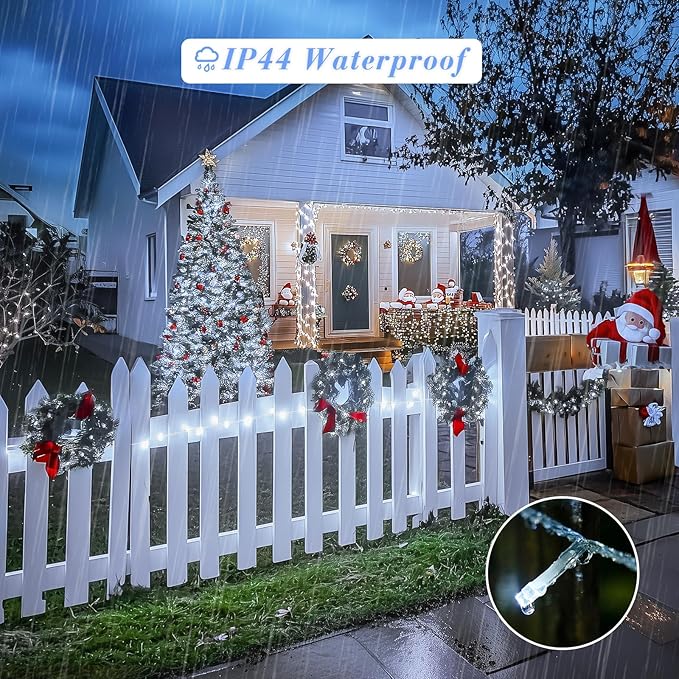 JMEXSUSS Christmas Lights, 8 Modes Waterproof Christmas Light Outdoor Plug in, Clear Wire String Lights Indoor Bedroom 720LED 230 FT White