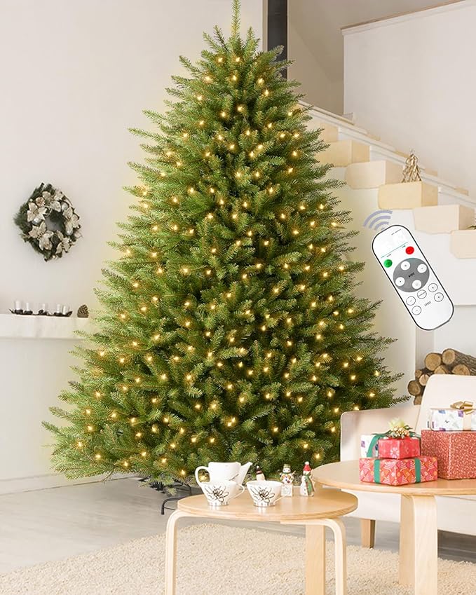4.5FT Pre-lit Christmas Tree Premium Artificial Spruce Remote Control with 300 Warm White & Multi-Color Lights, Hinged/Feel Real/Realistic/Dual Color Xmas Tree 4.5 Feet Outdoor Festive Holiday Decor