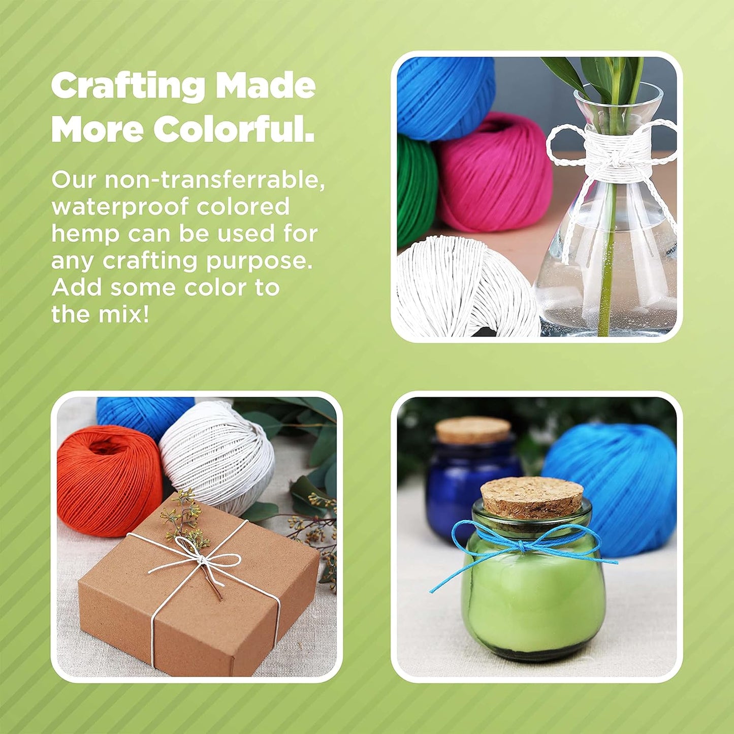 Hemp Twine for Gardening - Twine for Crafts - Organic Natural Hemp String for Jewelry Making - Strong Durable Cord for Decoration, Macrame + Cooking - 1MM, 100G/430 Ft. - 20 lb. Test Strength - 12 Pk