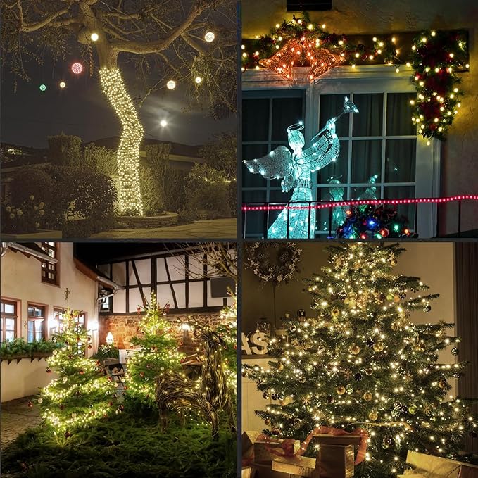 LAMPHOME 50Count String Lights, LED Christmas Lights, 6" SPACING,100% Quickly Twinkle,Green Wire,Warm White,Commercial Grade