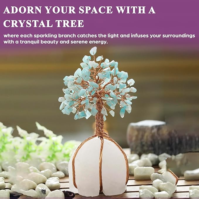 Amazonite Crystal Tree of Life - Handmade Gemstone Tree, Natural Quartz Stone Base, Chakra Tree of Life, Copper Wire Money Tree, Feng Shui Tree, Crystal Decorations, Healing Crystal, Spiritual Gifts