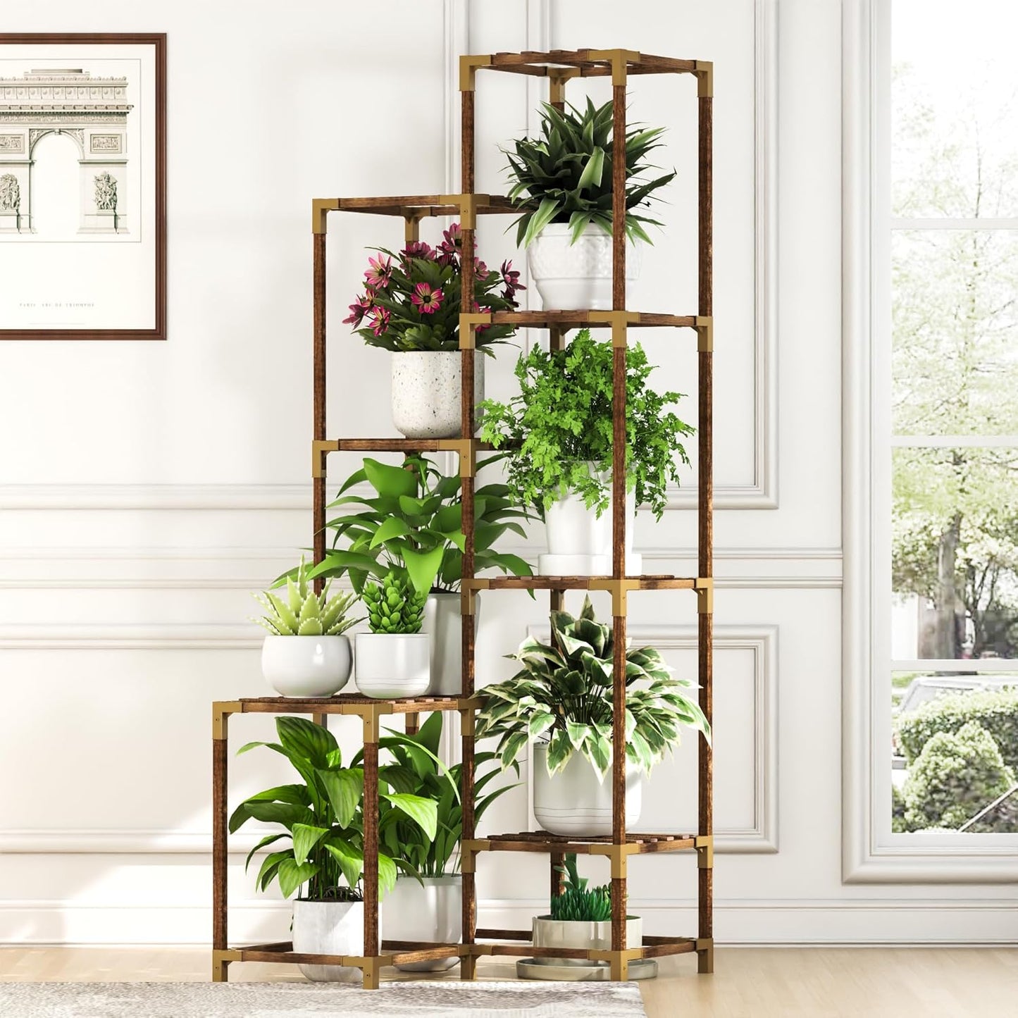 HOMKIRT Tall Corner Plant Stand Indoor Outdoor, 47.6" Plant Shelf Holder for Multiple Pots For Patio, Porch, Balcony, Home & Office Décor